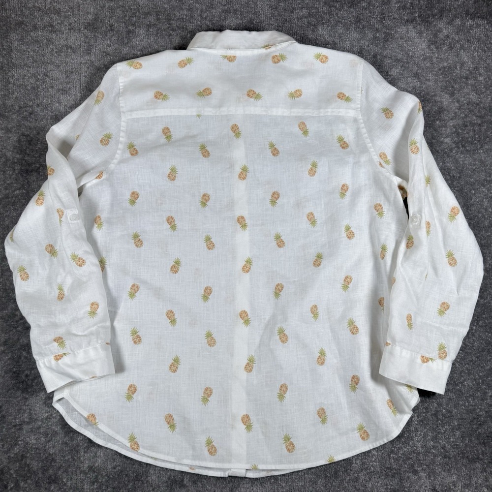 Chicos Top Women's 2 12/14 White Linen Pineapple Print Long Sleeve Roll Tab - Picture 3 of 8